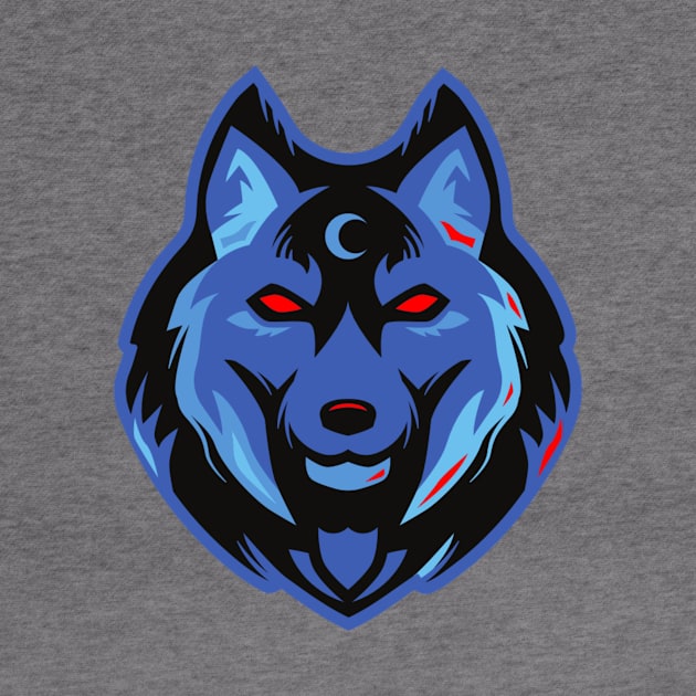 blue wolf with red eyes by Dress Well Shop